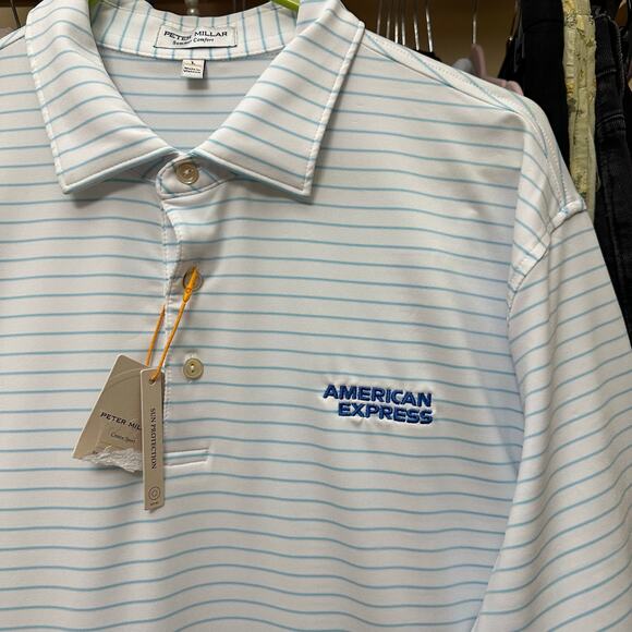 Peter Millar Summer Comfort Striped Polo Shirt American Express Large MS23EK08S - Picture 4 of 14